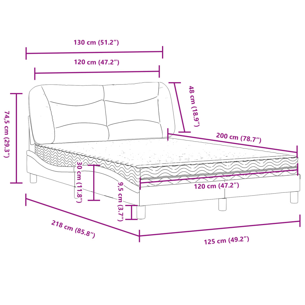 vidaXL Bett mit Matratze Weiß 120x200 cm Kunstleder