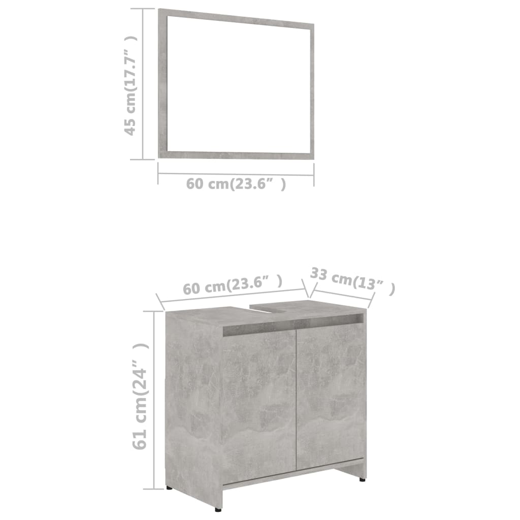 vidaXL 3-tlg. Badmöbel-Set Betongrau Holzwerkstoff