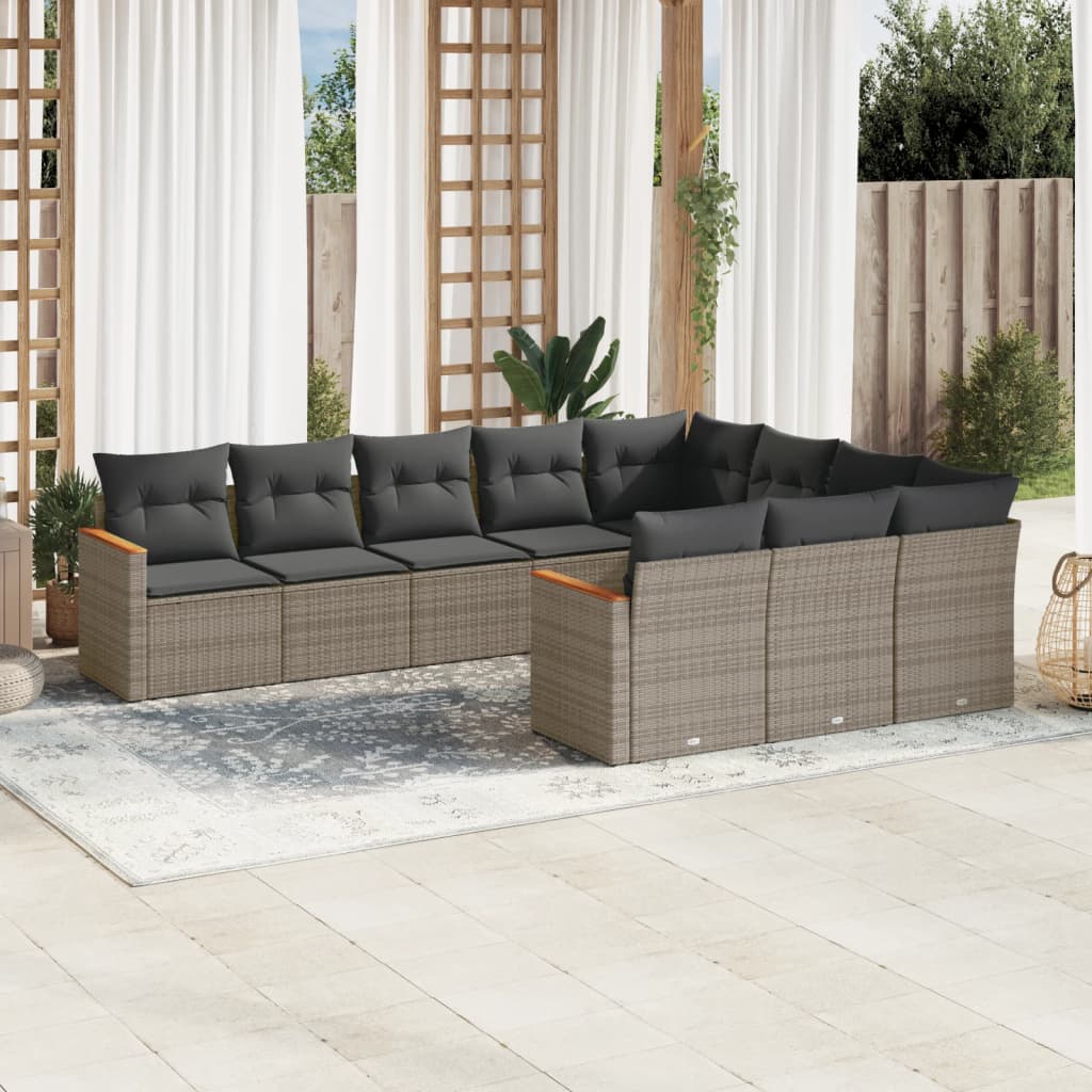 vidaXL 10-tlg. Garten-Sofagarnitur mit Kissen Grau Poly Rattan