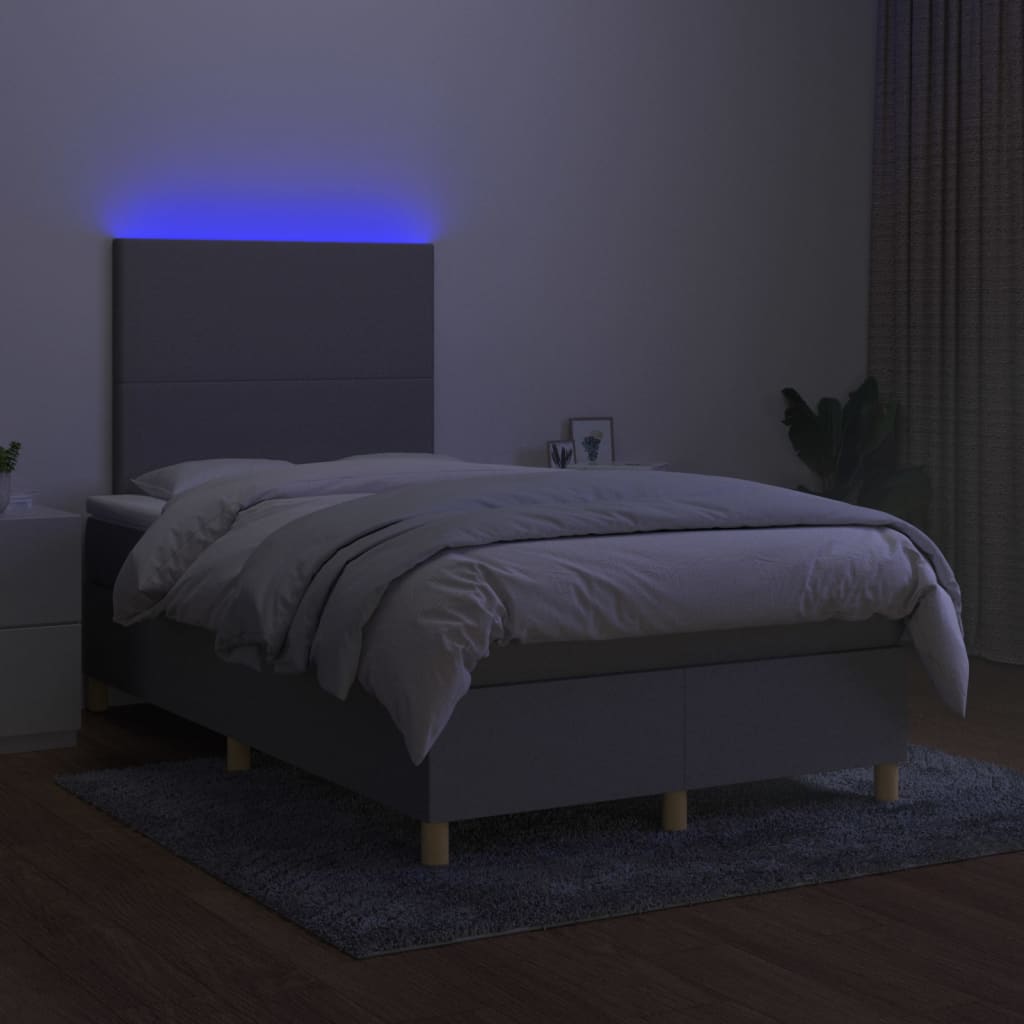 vidaXL Boxspringbett mit Matratze & LED Hellgrau 120x190 cm Stoff