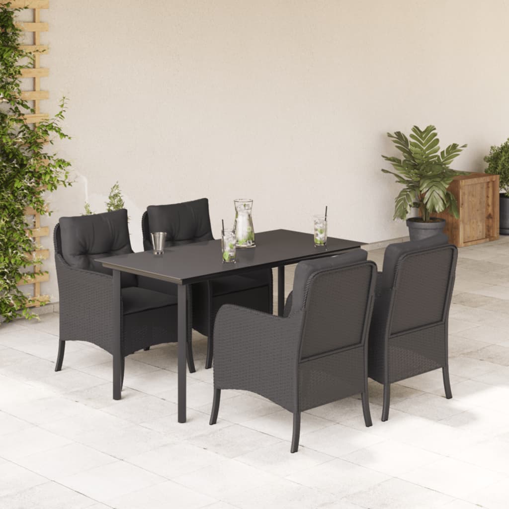 vidaXL 5-tlg. Garten-Essgruppe mit Kissen Schwarz Poly Rattan