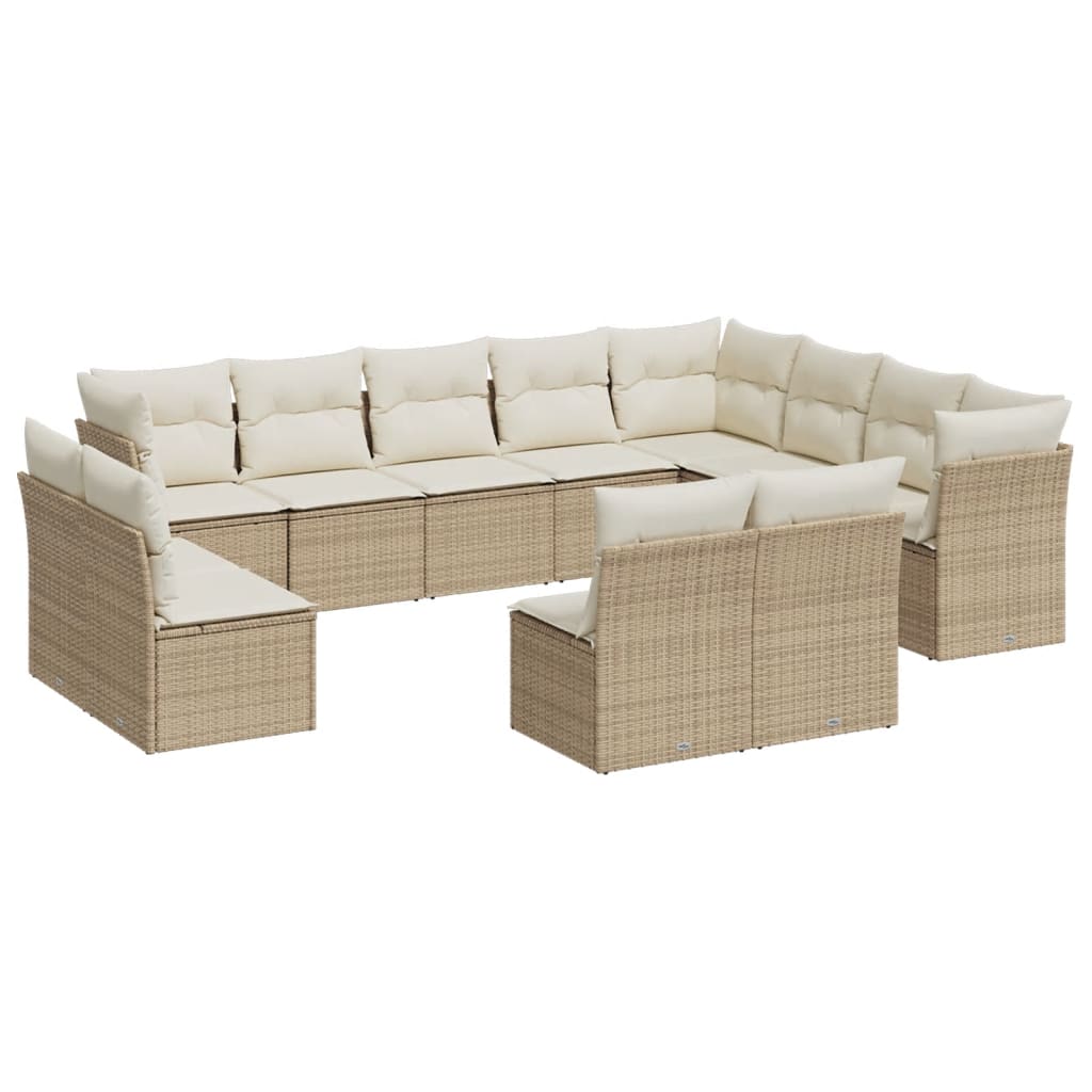 vidaXL 12-tlg. Garten-Sofagarnitur mit Kissen Beige Poly Rattan