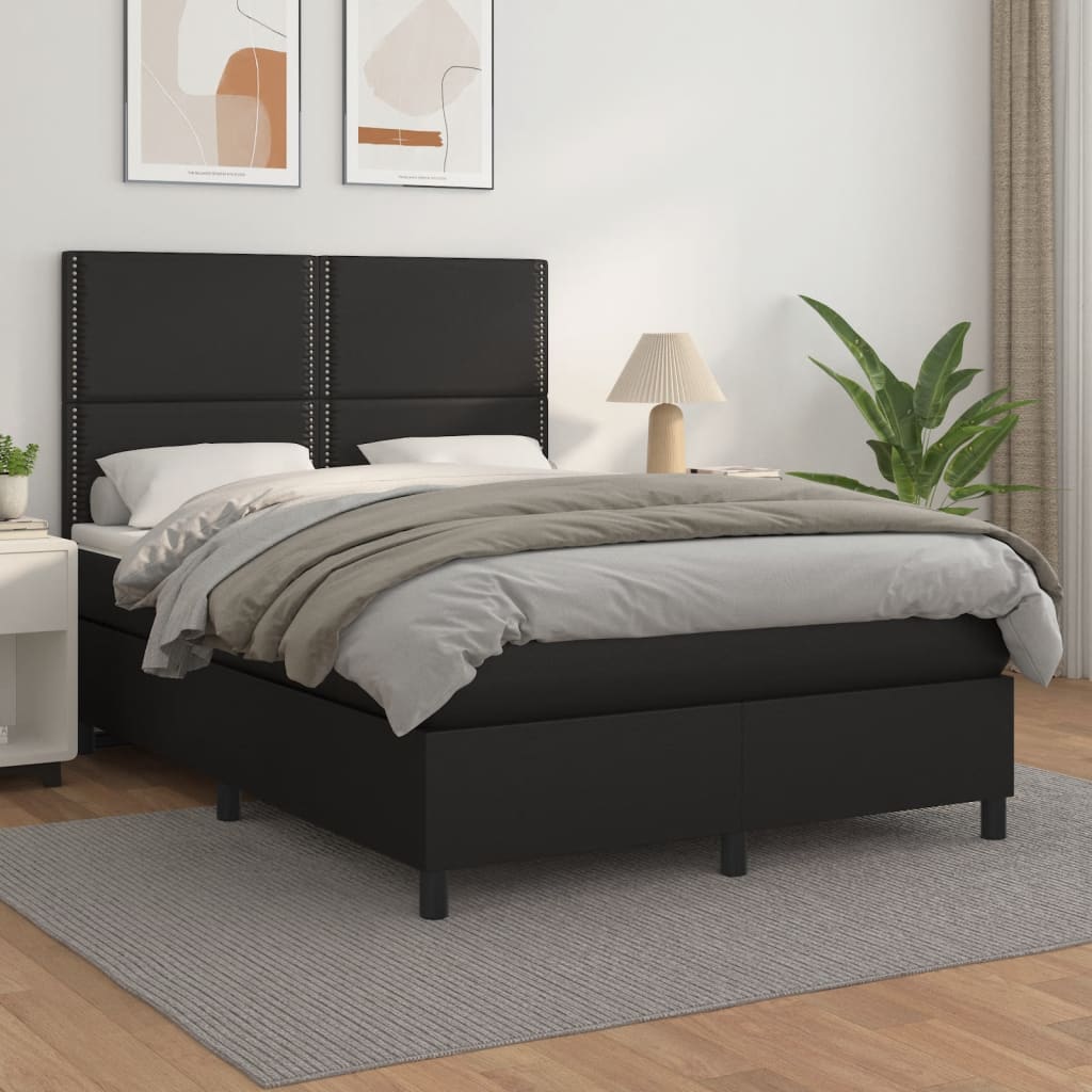 vidaXL Boxspringbett mit Matratze Schwarz 140x190 cm Kunstleder