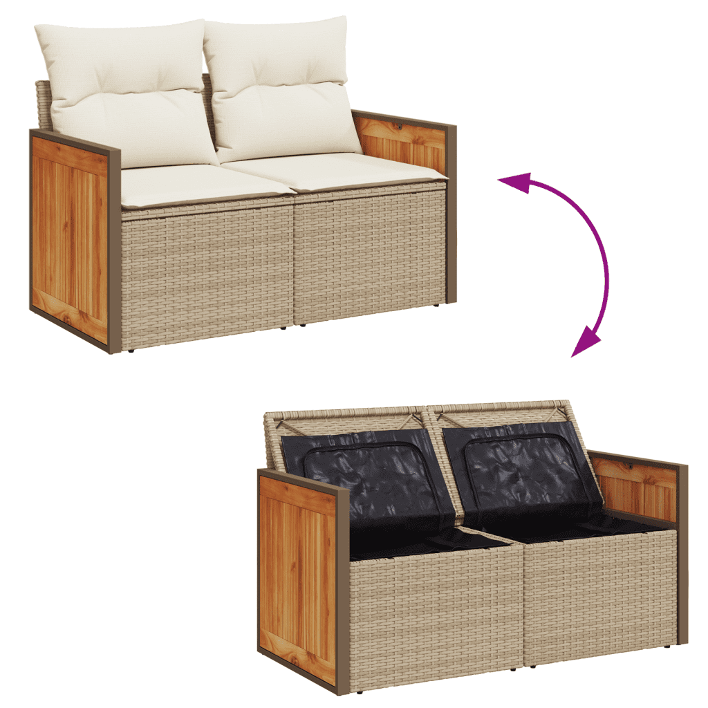 vidaXL 10-tlg. Garten-Sofagarnitur mit Kissen Beige Poly Rattan