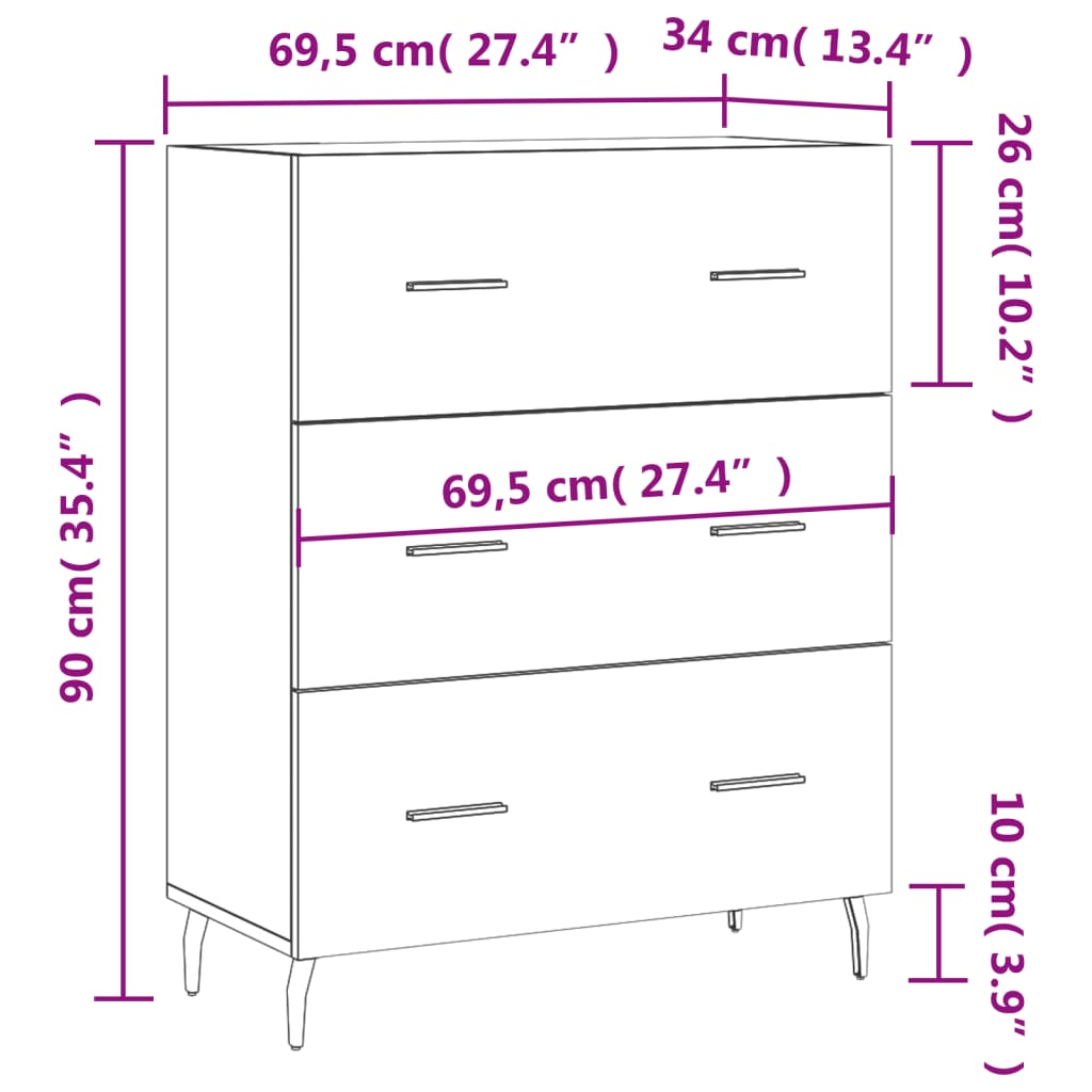 vidaXL Sideboard Betongrau 69,5x34x90 cm Holzwerkstoff