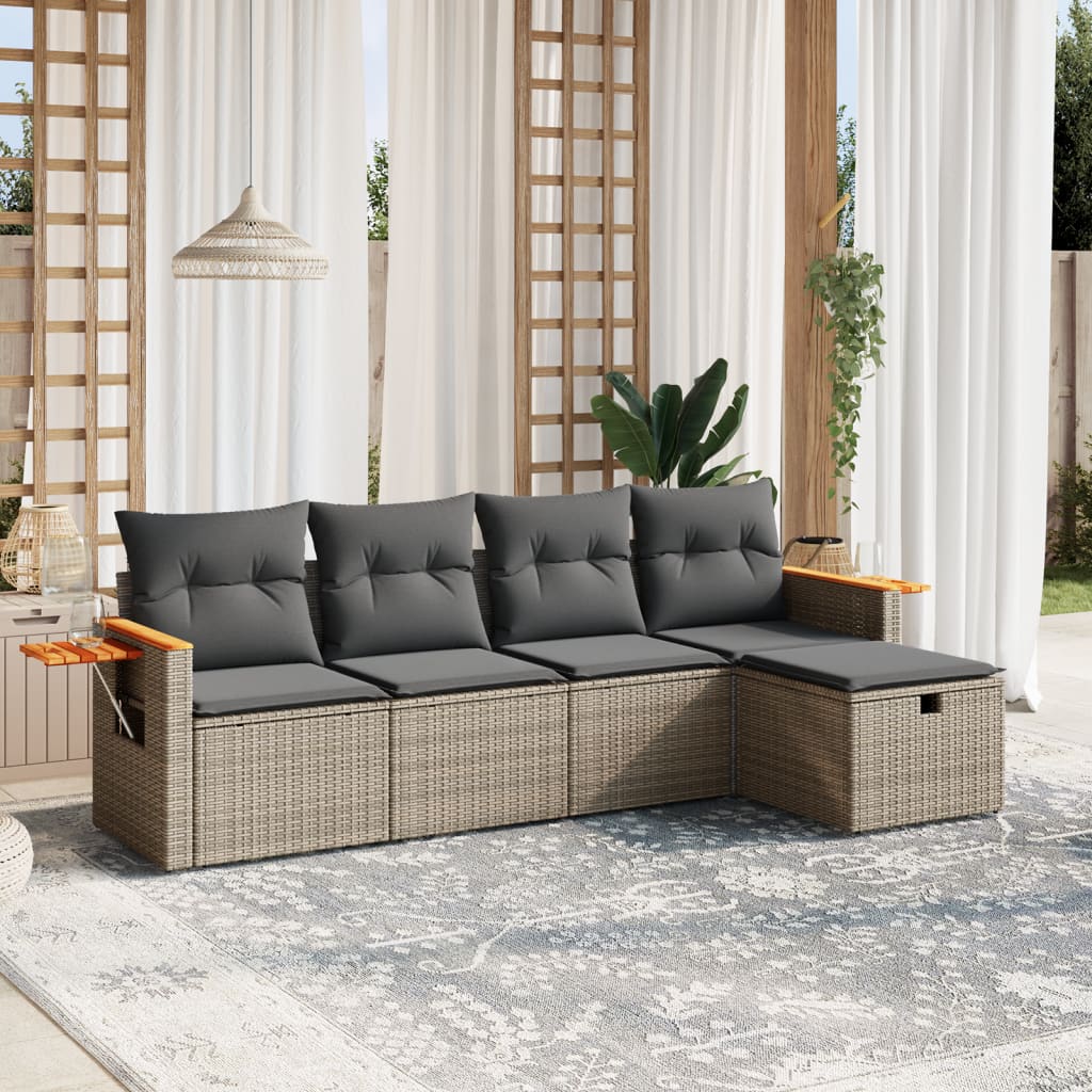 vidaXL 5-tlg. Garten-Sofagarnitur mit Kissen Grau Poly Rattan