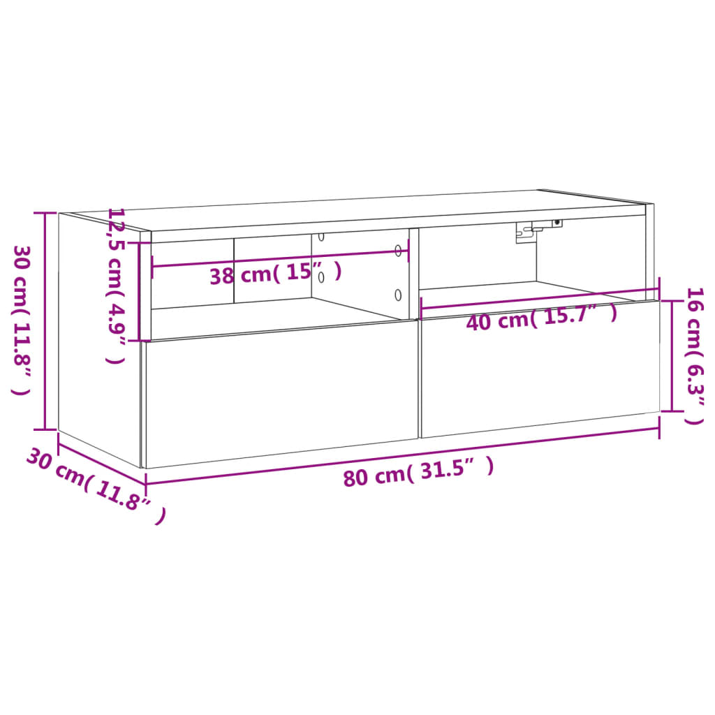 vidaXL TV-Wandschrank Schwarz 80x30x30 cm Holzwerkstoff