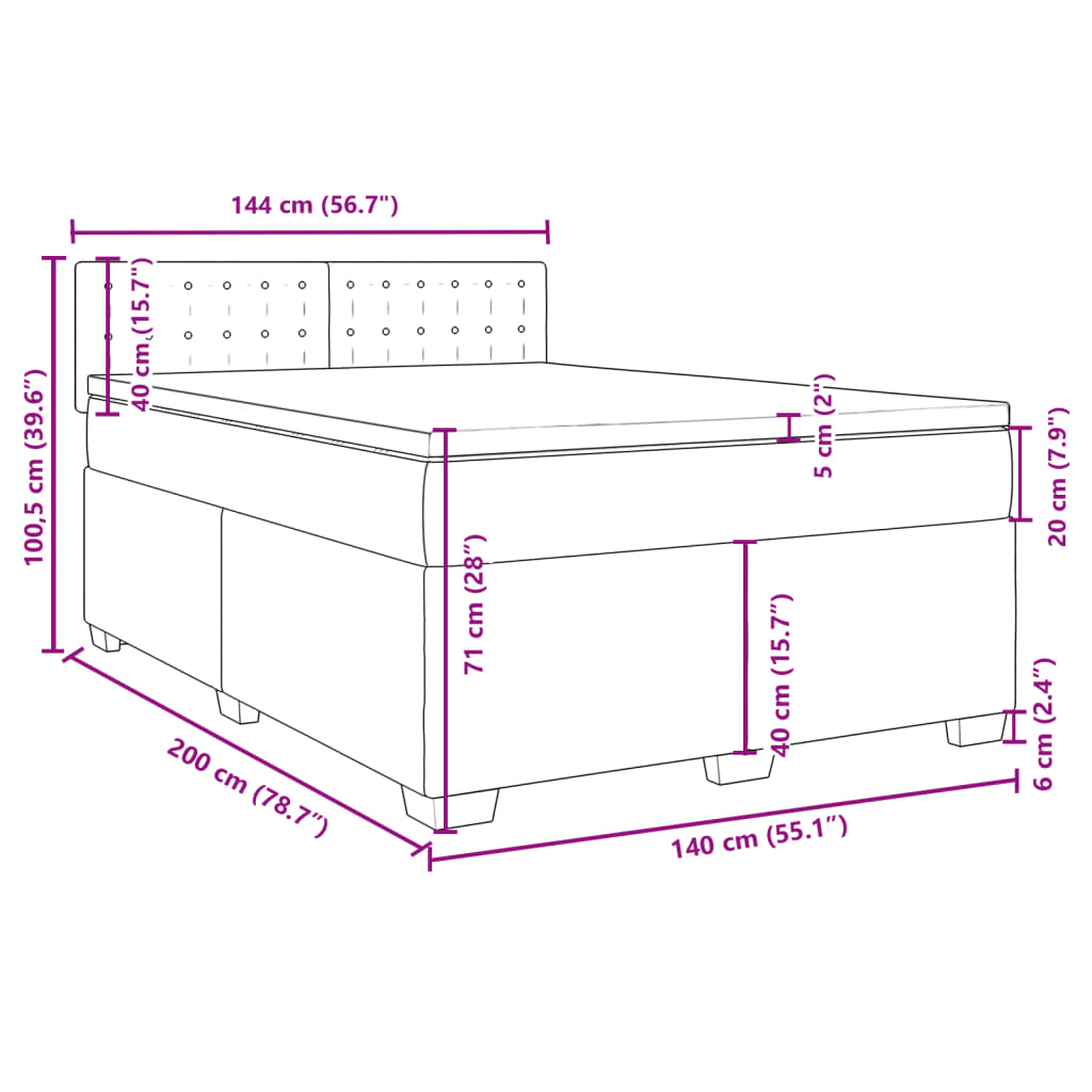 vidaXL Boxspringbett mit Matratze Schwarz 140x200 cm Kunstleder