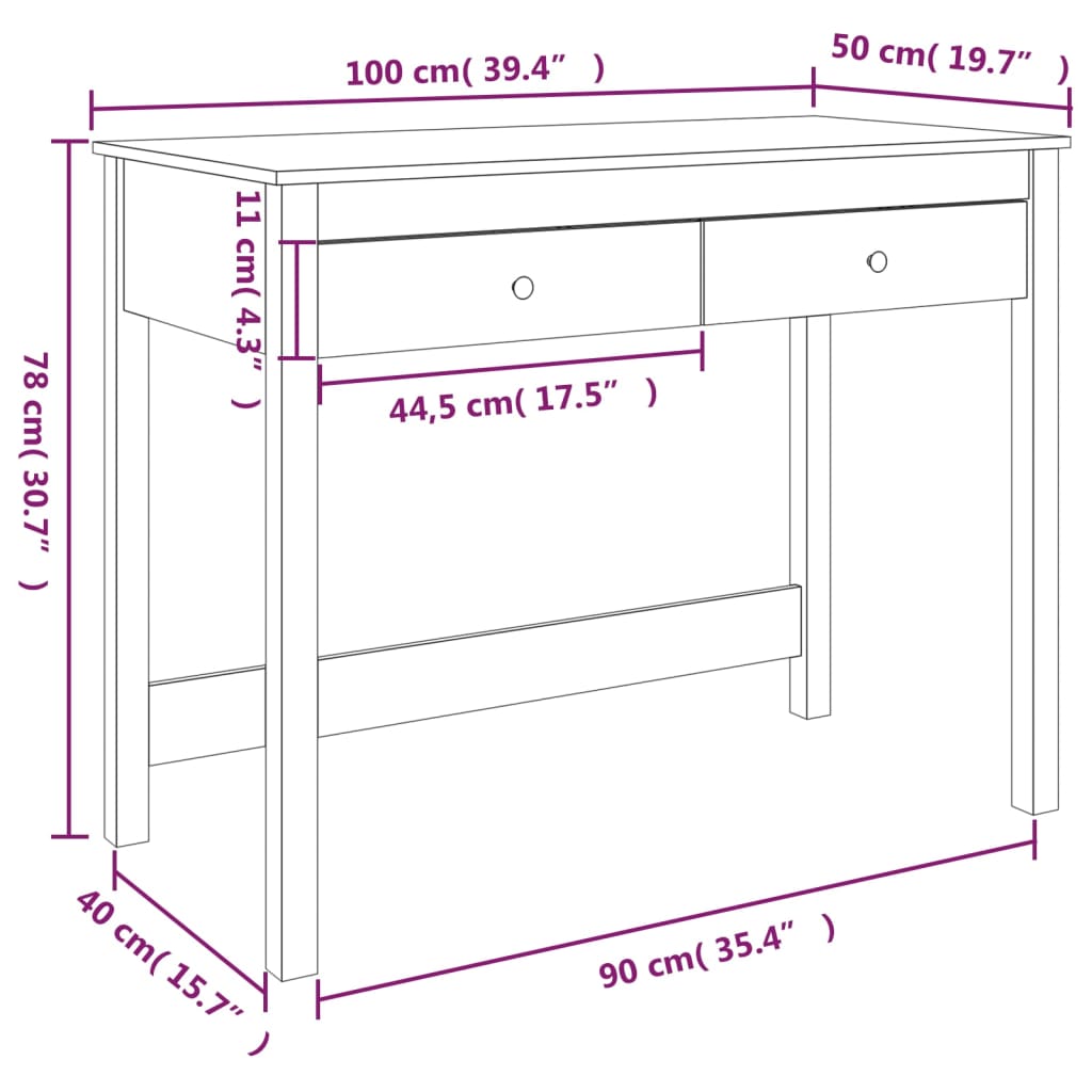 vidaXL Schreibtisch mit Schubladen Grau 100x50x78 cm Massivholz Kiefer