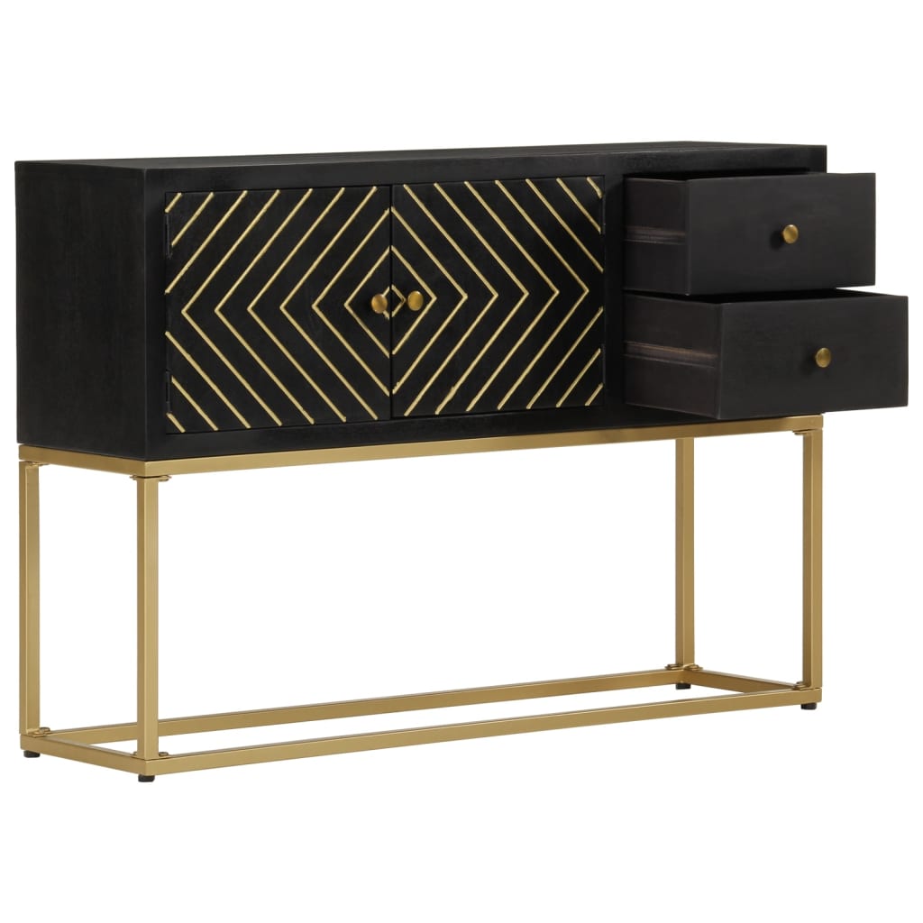 vidaXL Sideboard Schwarz und Golden 110x30x75 cm Massivholz Mango