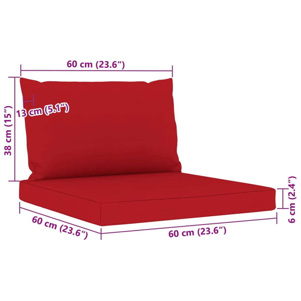 vidaXL Garten-Palettensofa 3-Sitzer mit Kissen in Rot Kiefernholz