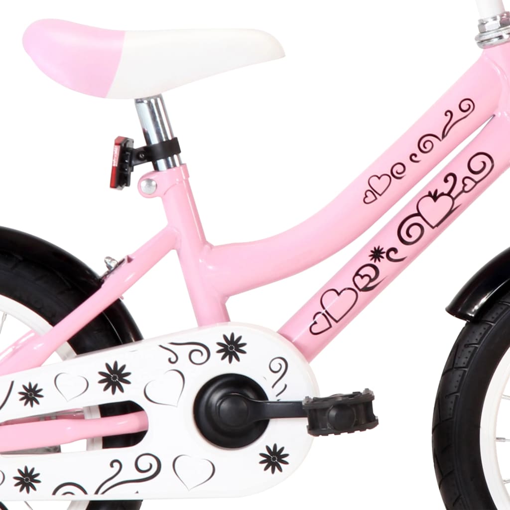 vidaXL Kinderfahrrad mit Frontgepäckträger 14 Zoll Weiß und Rosa