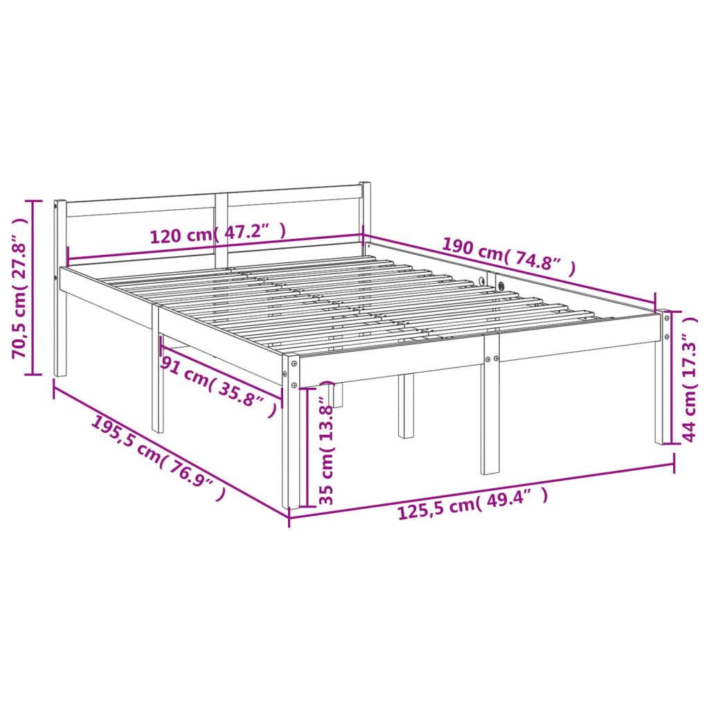 vidaXL Seniorenbett 120x190 cm Massivholz Kiefer