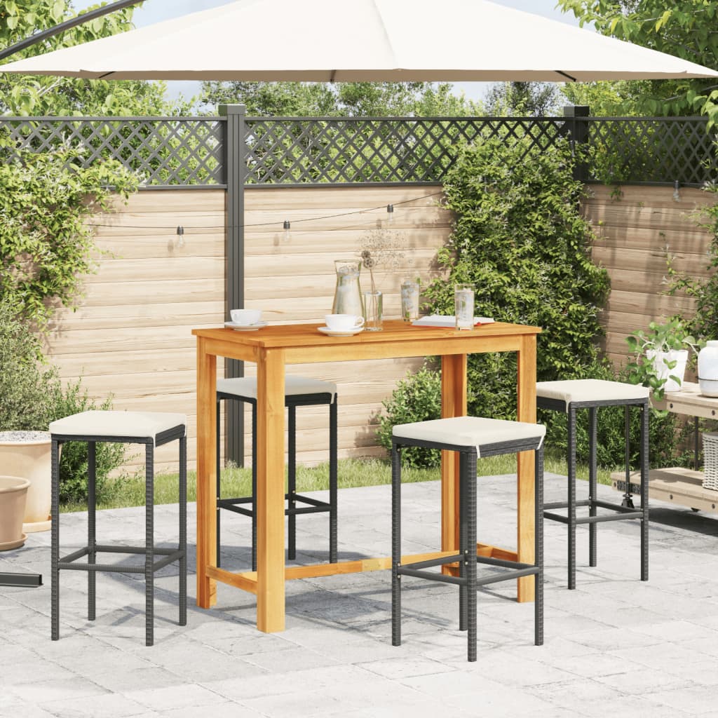 vidaXL 5-tlg. Gartenbar-Set Schwarz Massivholz Akazie und Poly Rattan