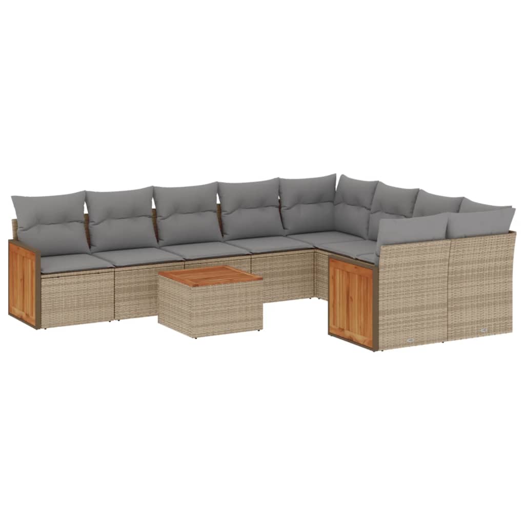 vidaXL 10-tlg. Garten-Sofagarnitur mit Kissen Beige Poly Rattan