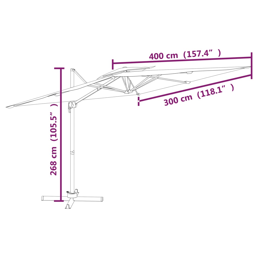 vidaXL Ampelschirm mit Doppeldach Schwarz 400x300 cm