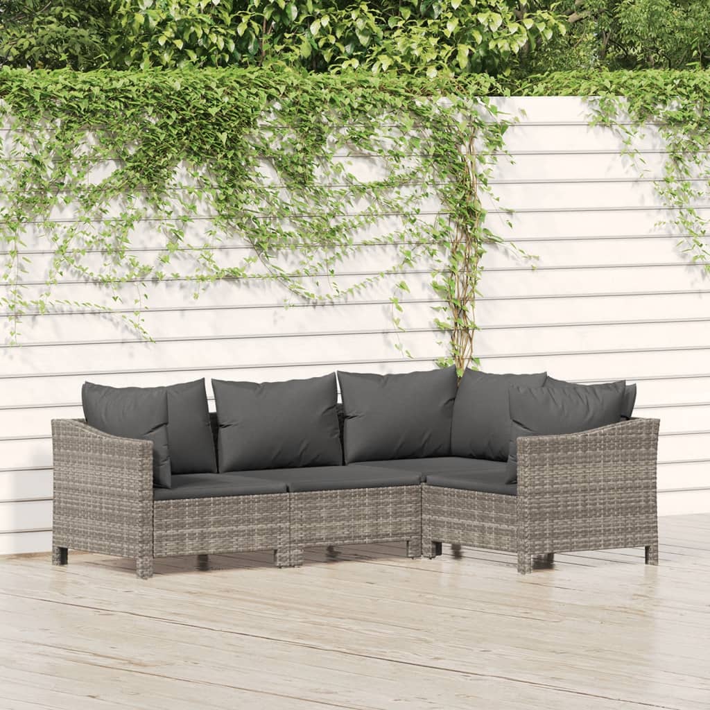 vidaXL 4-tlg. Garten-Lounge-Set mit Kissen Grau Poly Rattan