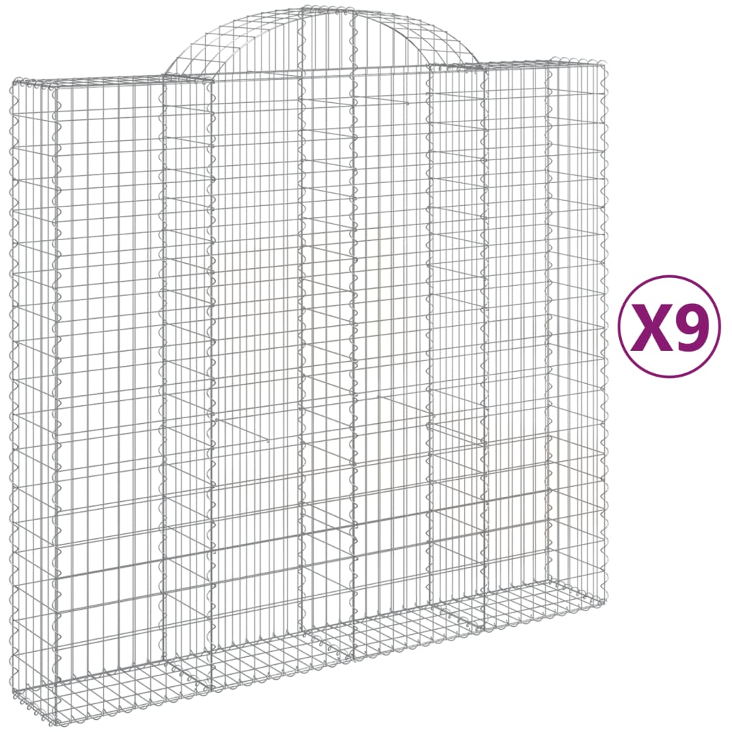 vidaXL Gabionen mit Hochbogen 9 Stk. 200x50x180/200cm Verzinktes Eisen