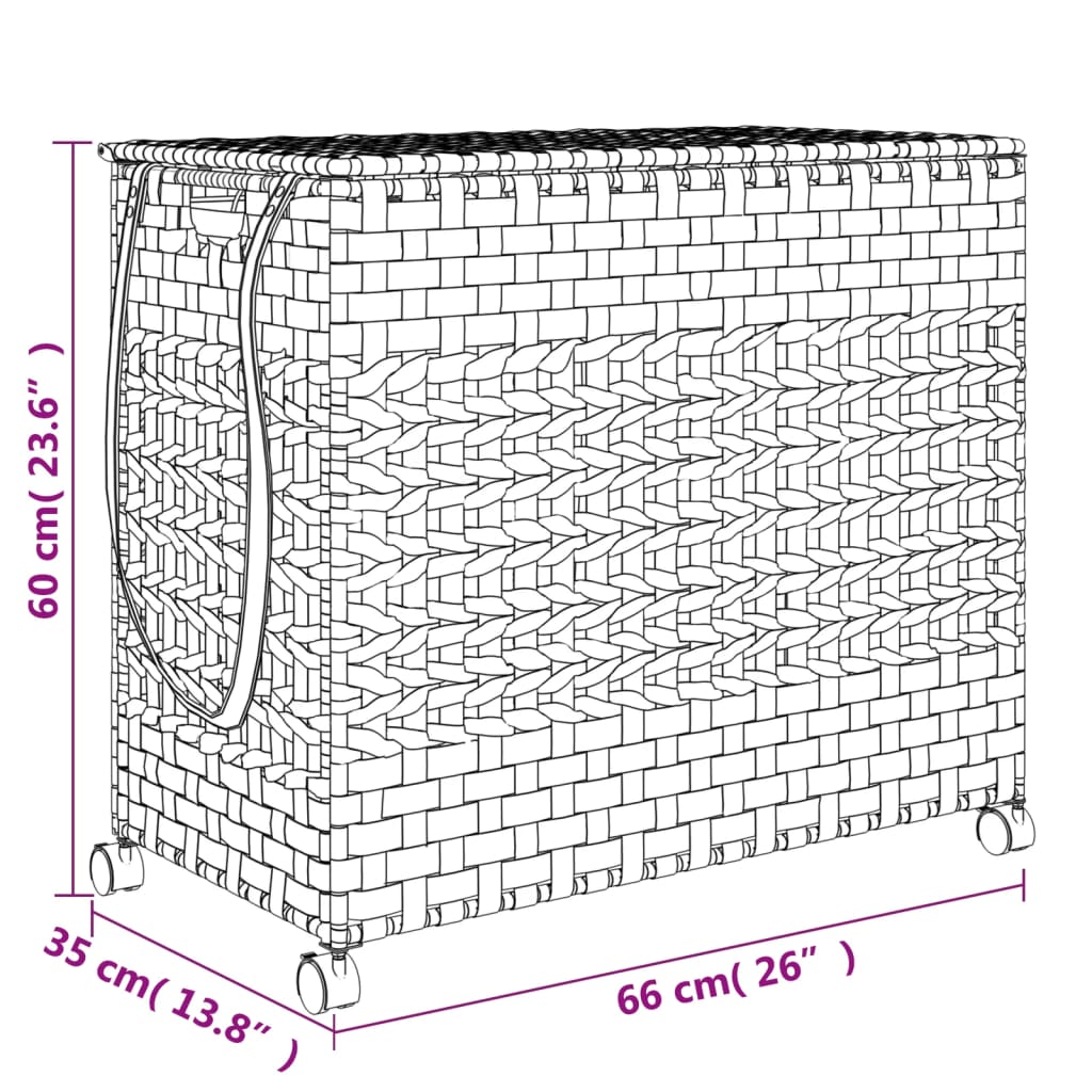 vidaXL Wäschekorb mit Rollen 66x35x60 cm Rattan