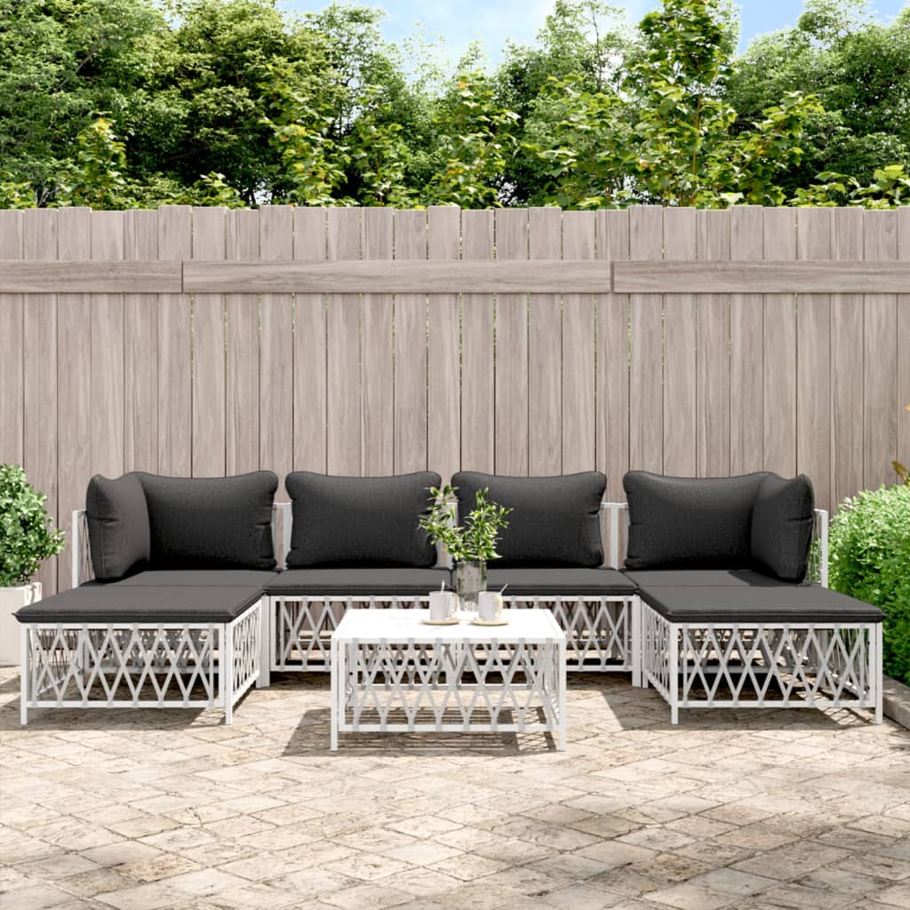 vidaXL 7-tlg. Garten-Lounge-Set mit Kissen Weiß Stahl