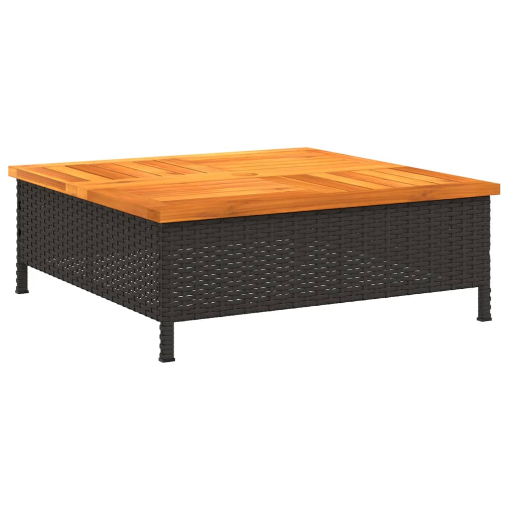 vidaXL Gartentisch Schwarz 70x70x25 cm Rattan und Akazienholz