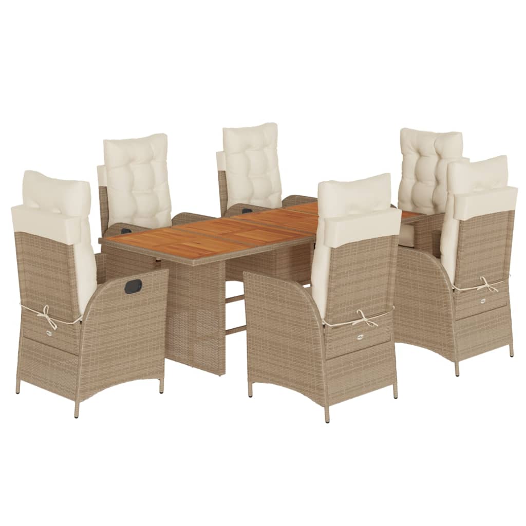 vidaXL 7-tlg. Garten-Essgruppe mit Kissen Beige Poly Rattan