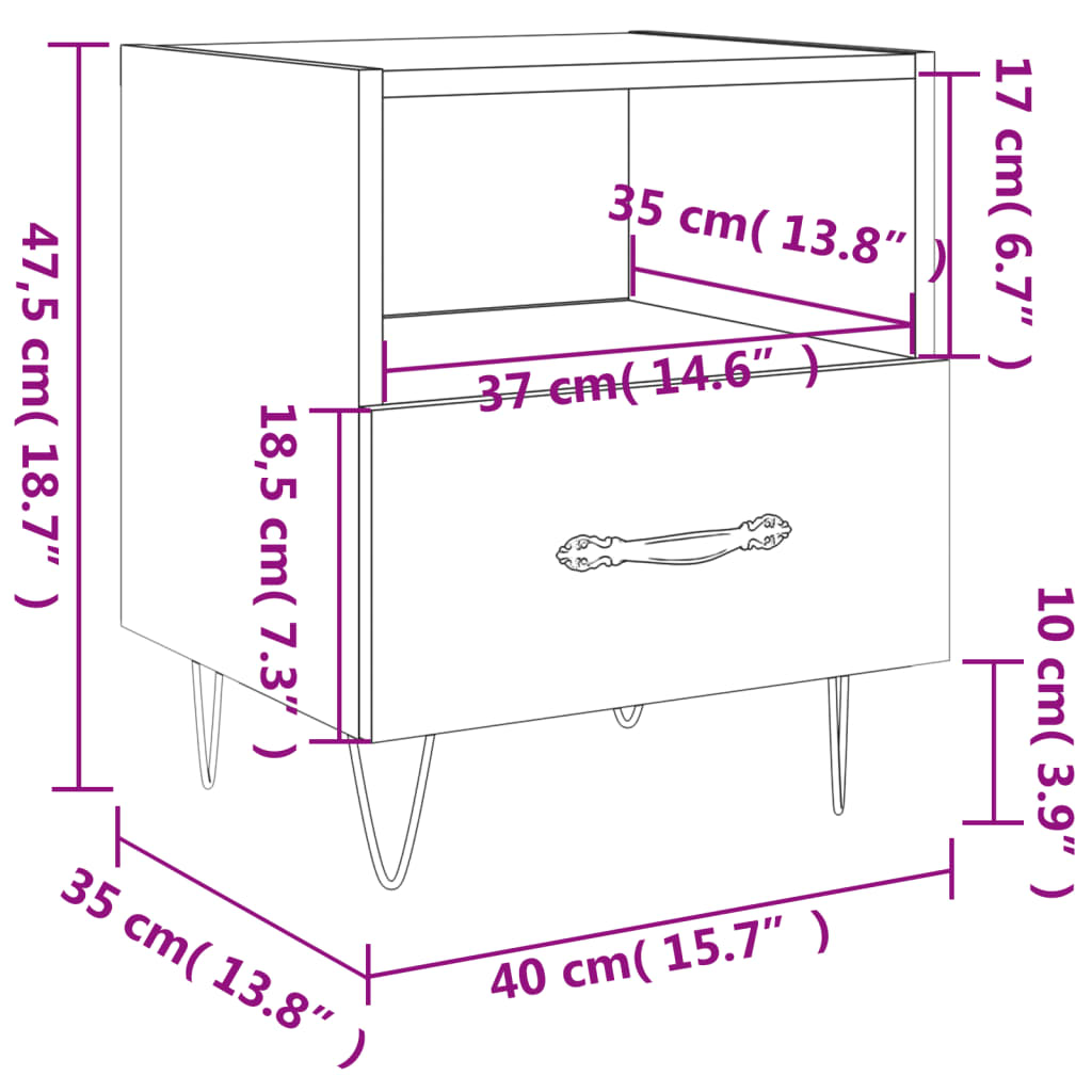 vidaXL Nachttische 2 Stk. Betongrau 40x35x47,5 cm Holzwerkstoff