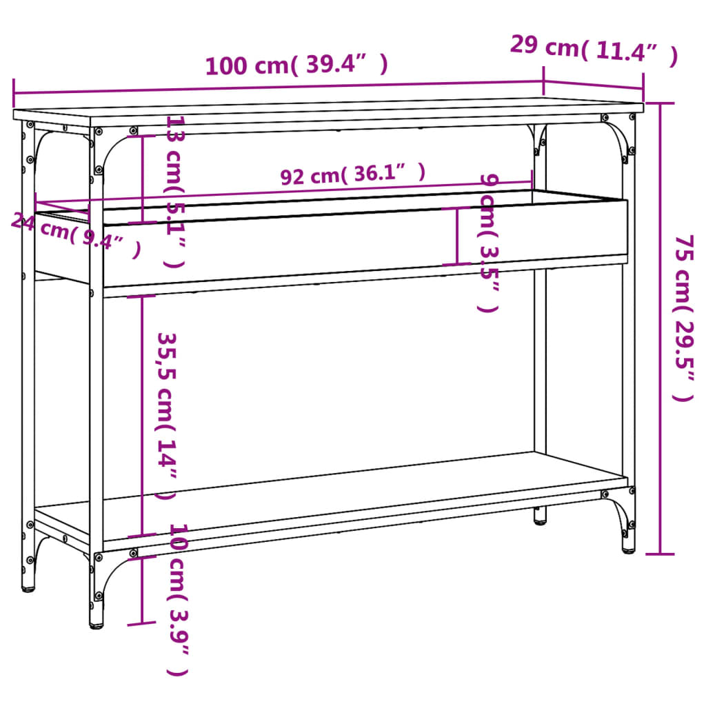 vidaXL Konsolentisch mit Ablage Braun Eichen-Optik 100x29x75cm