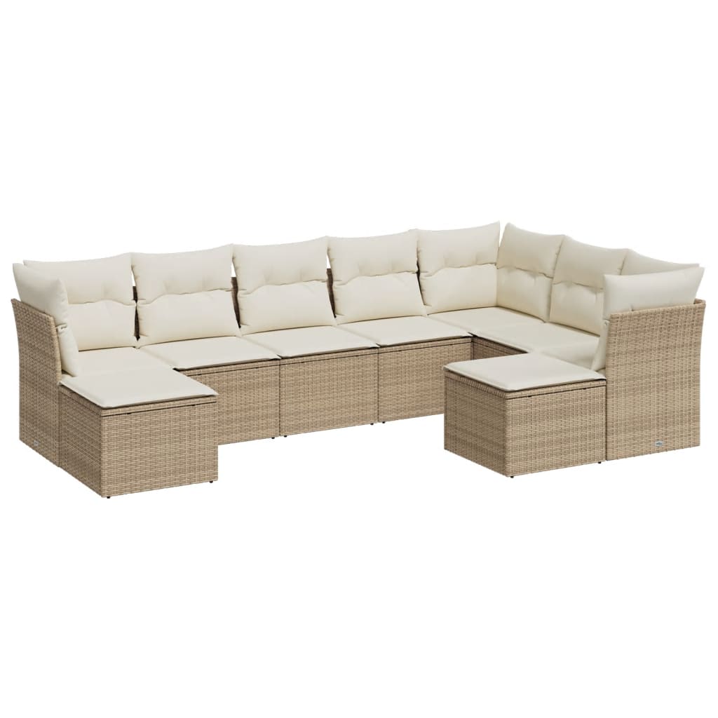 vidaXL 9-tlg. Garten-Sofagarnitur mit Kissen Beige Poly Rattan