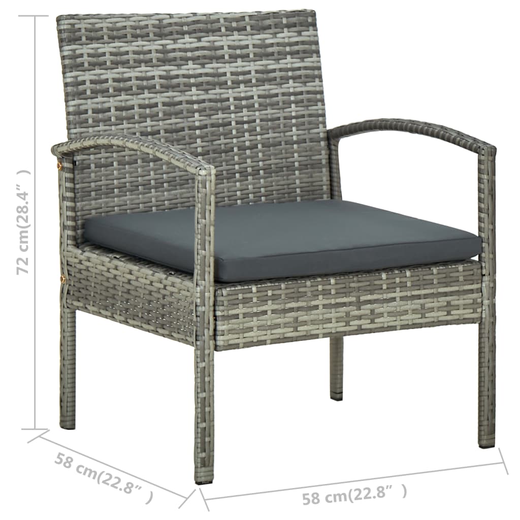 vidaXL 3-tlg. Bistro-Set mit Sitzkissen Poly Rattan Grau