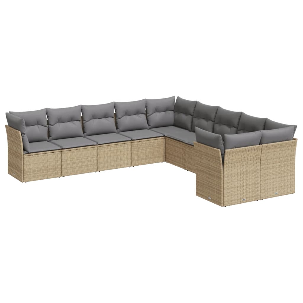 vidaXL 10-tlg. Garten-Sofagarnitur mit Kissen Beige Poly Rattan