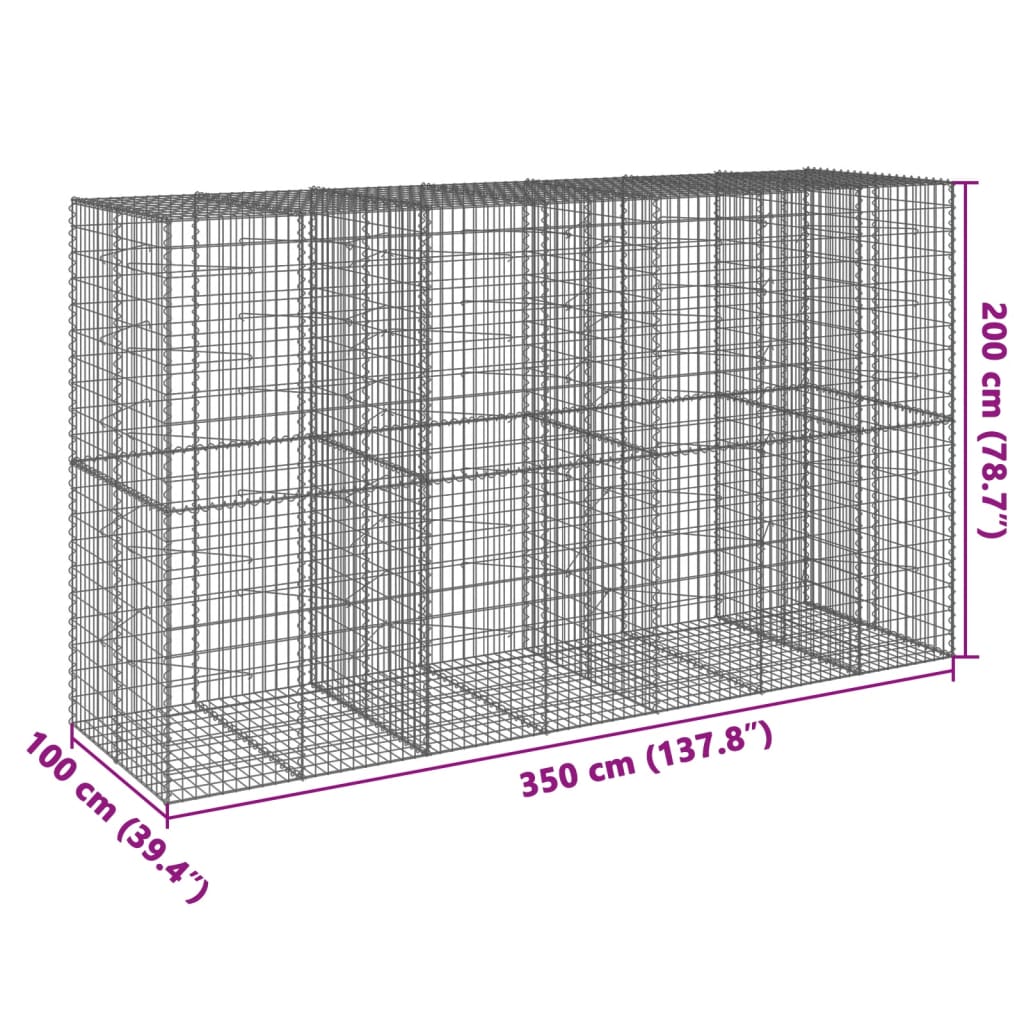 vidaXL Gabione mit Deckel 350x100x200 cm Verzinktes Eisen