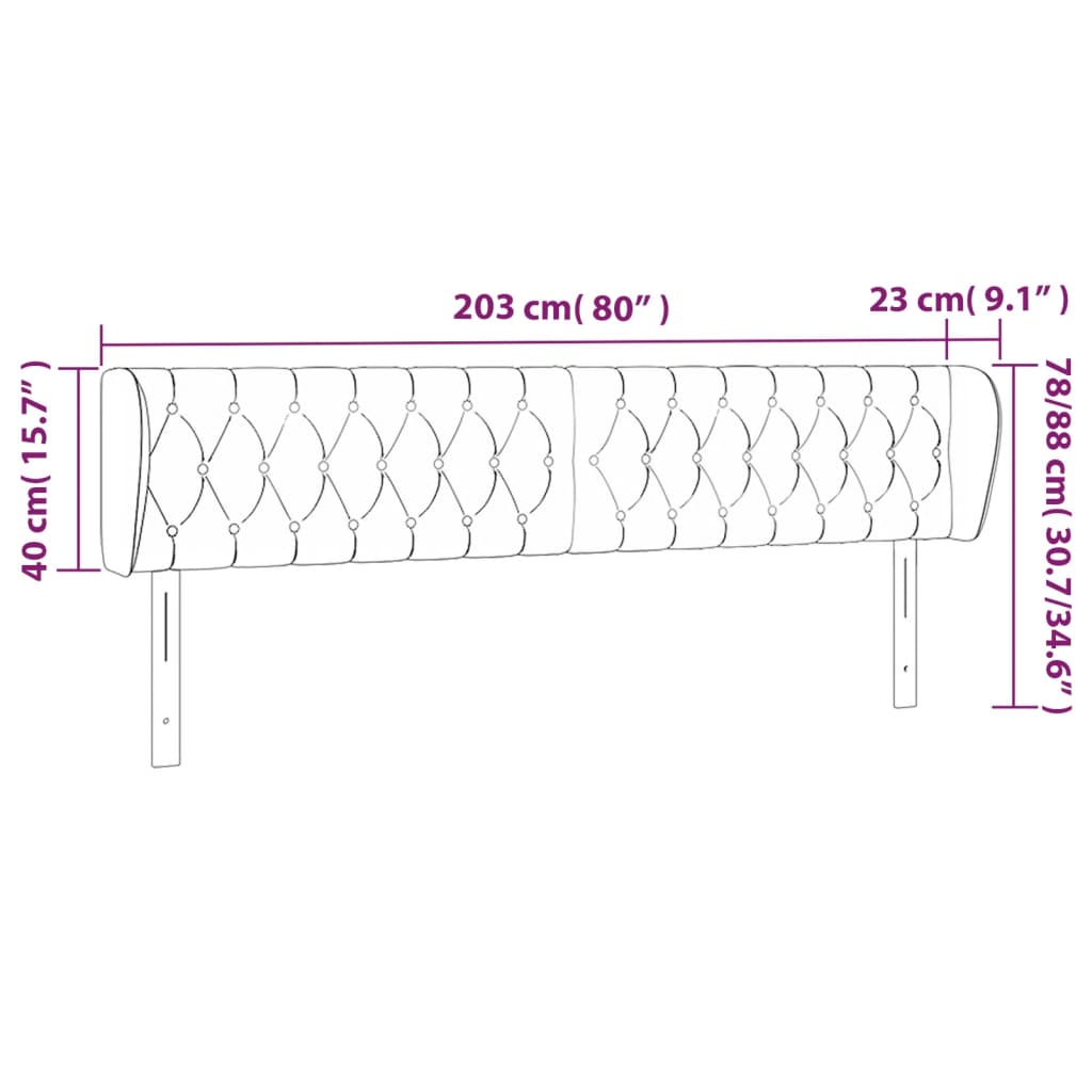 vidaXL Kopfteil mit Ohren Hellgrau 203x23x78/88 cm Stoff