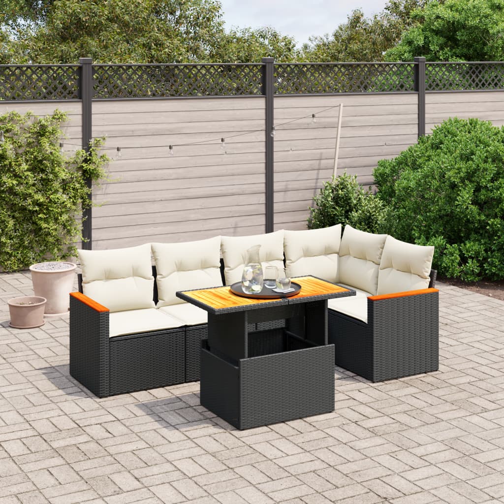 vidaXL 6-tlg. Garten-Sofagarnitur mit Kissen Schwarz Poly Rattan