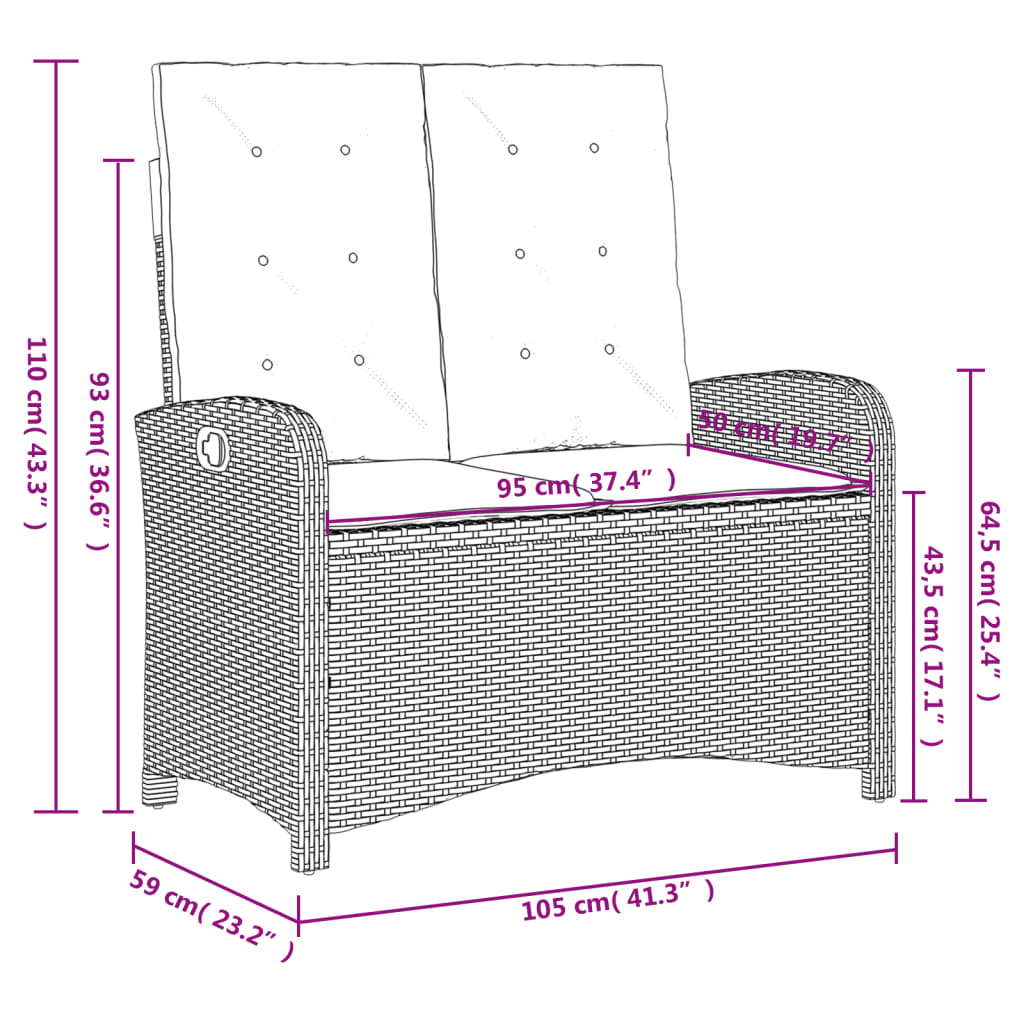 vidaXL 2-tlg. Garten-Essgruppe mit Kissen Schwarz Poly Rattan