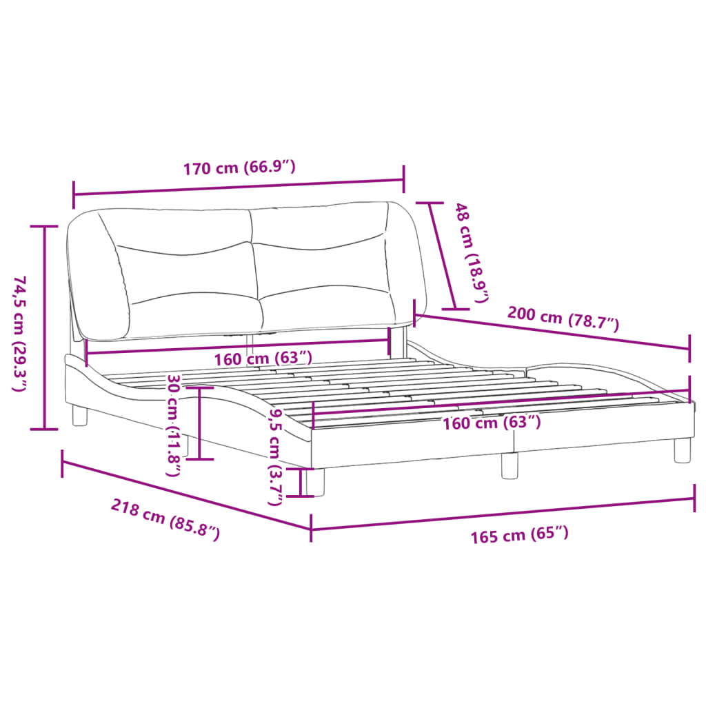 vidaXL Bettgestell mit Kopfteil Schwarz 160x200 cm Kunstleder