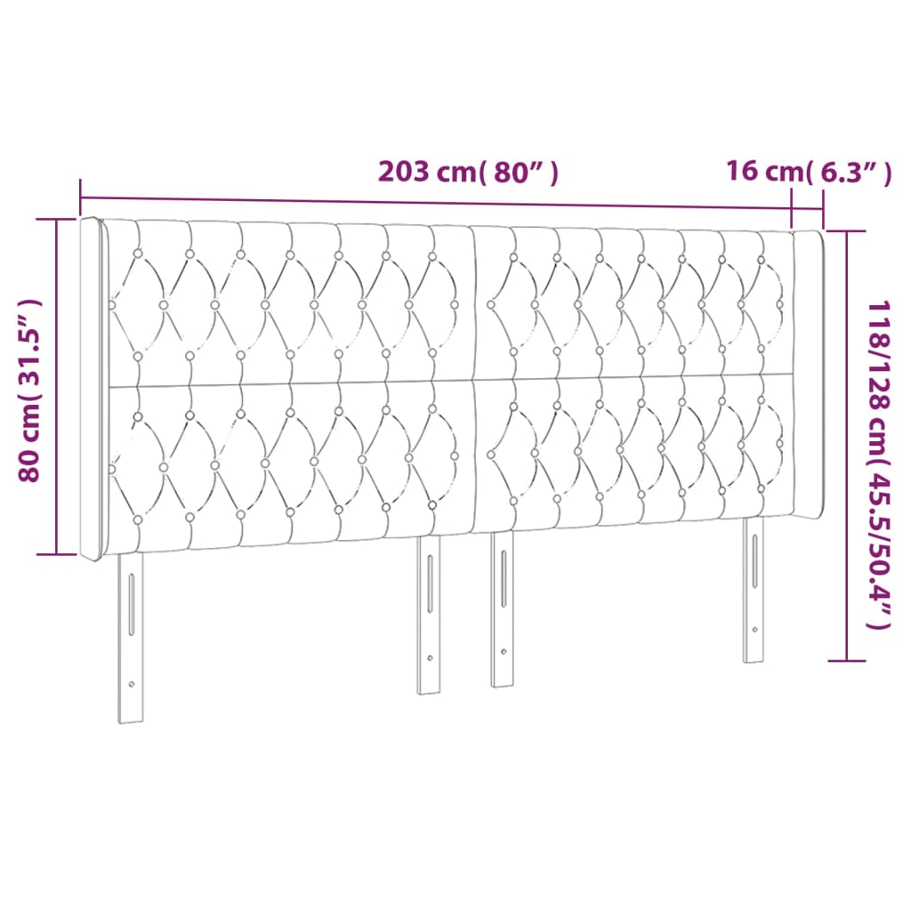 vidaXL LED Kopfteil Hellgrau 203x16x118/128 cm Samt