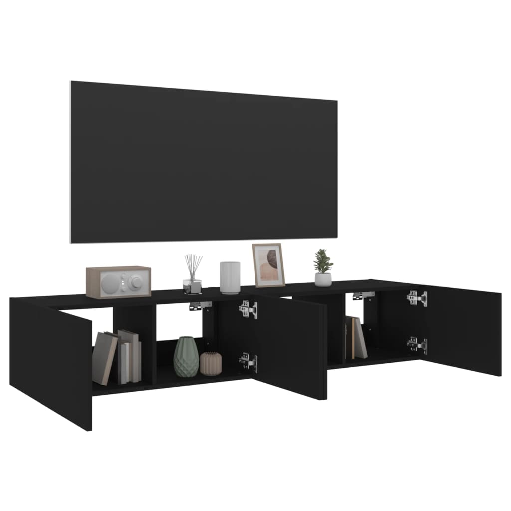 vidaXL TV-Wandschränke mit LED-Leuchten 2 Stk. Schwarz 80x35x31 cm