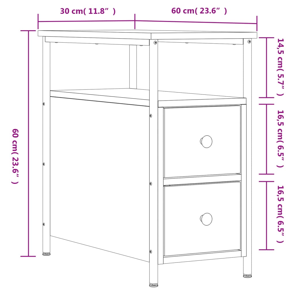 vidaXL Nachttische 2 Stk. Grau Sonoma 30x60x60 cm Holzwerkstoff