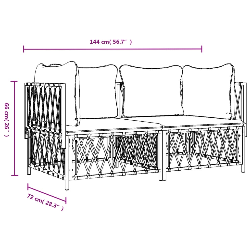 vidaXL 2-tlg. Garten-Lounge-Set mit Kissen Weiß Stahl