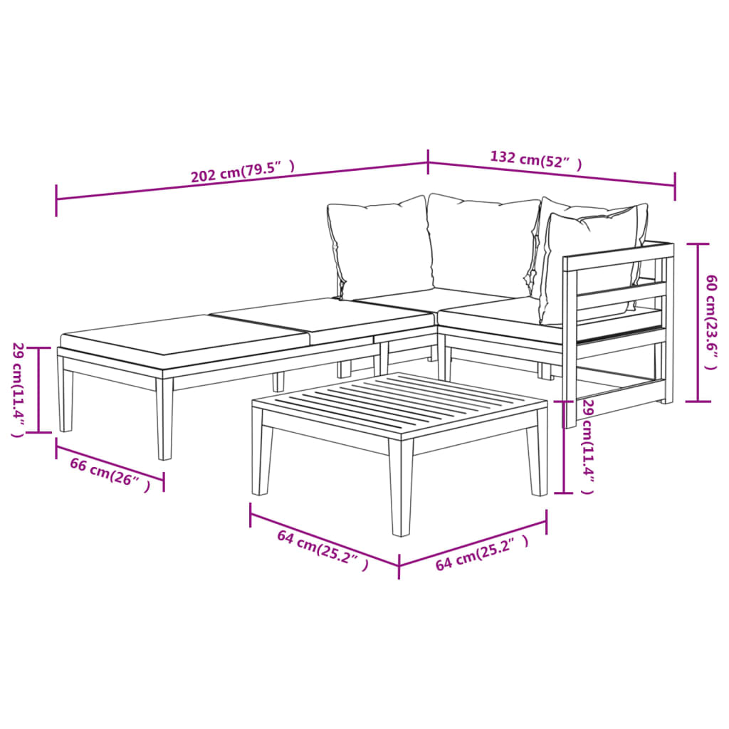 vidaXL 3-tlg. Garten-Lounge-Set mit Cremeweißen Kissen Massivholz Akazie