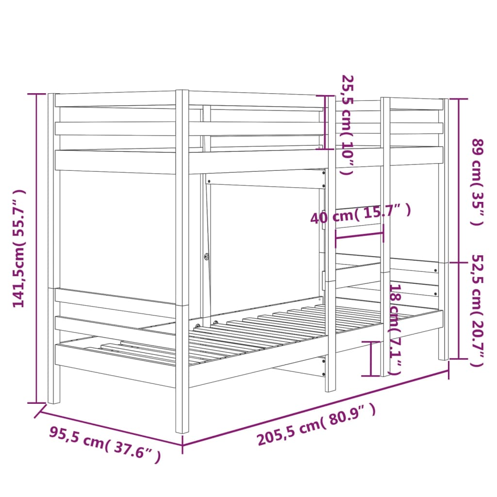 vidaXL Etagenbett 90x200 cm Massivholz Kiefer