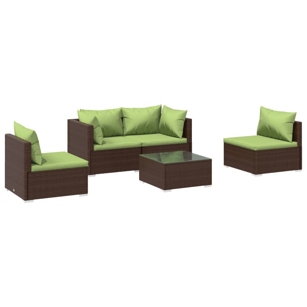 vidaXL 5-tlg. Garten-Lounge-Set mit Kissen Poly Rattan Braun