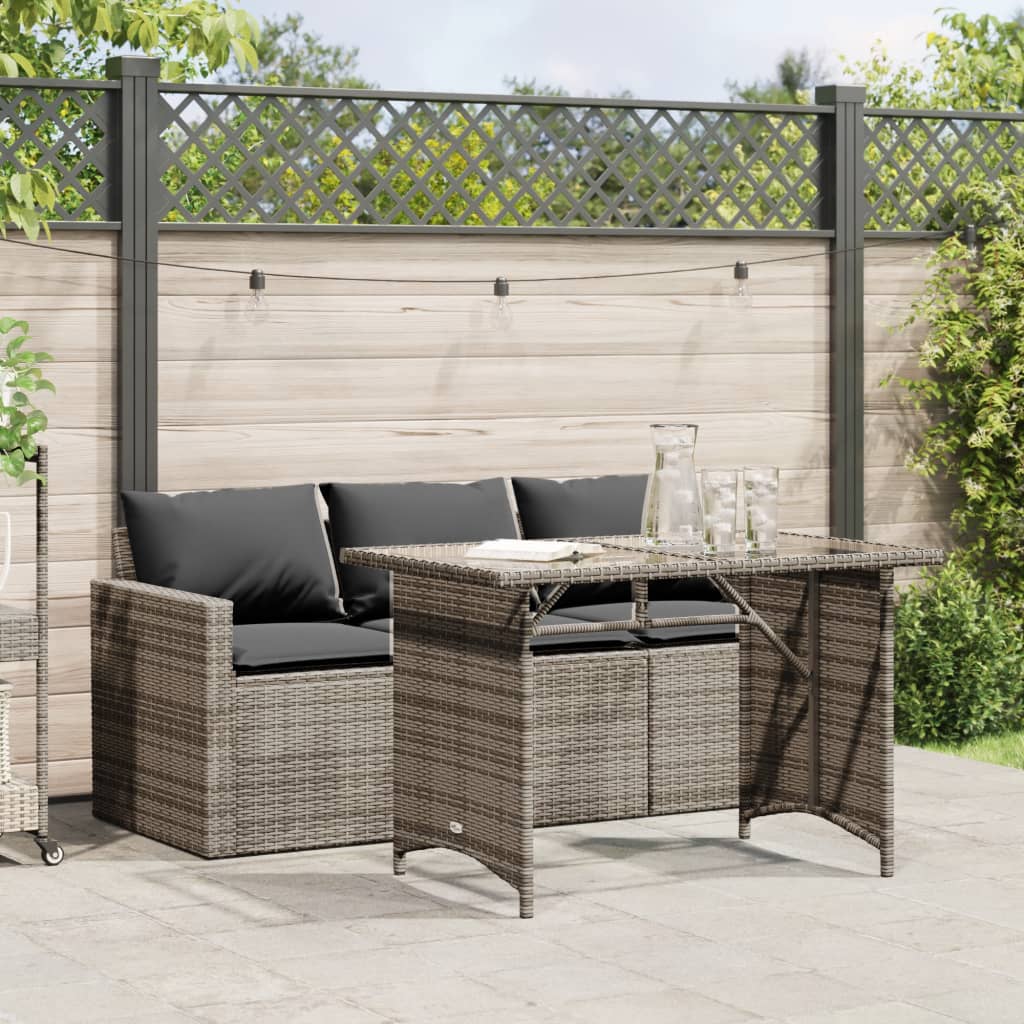 vidaXL 2-tlg. Garten-Essgruppe mit Kissen Grau Poly Rattan