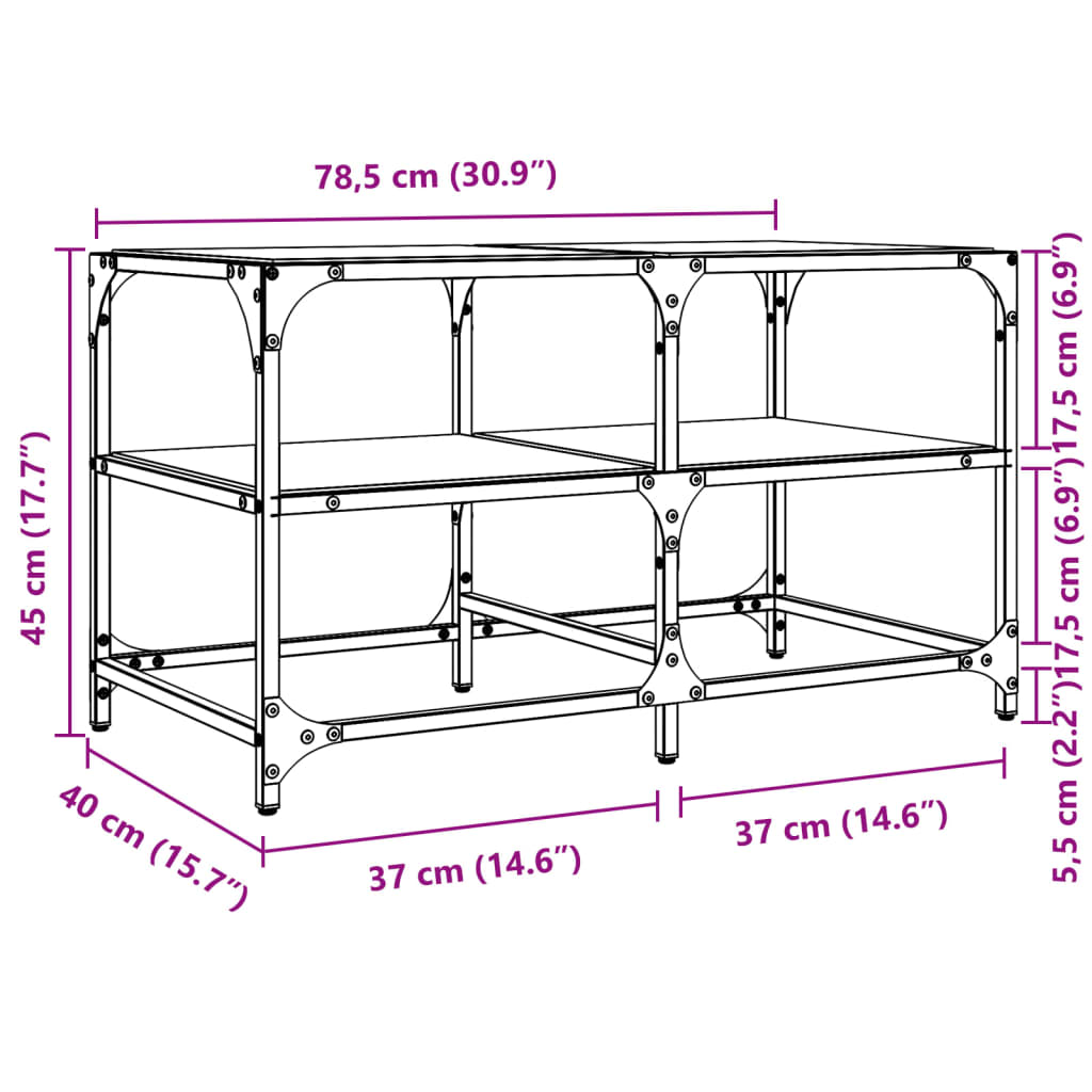 vidaXL Couchtisch mit Glasplatte Transparent 78,5x40x45 cm Stahl