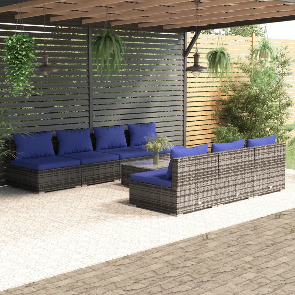 vidaXL 8-tlg. Garten-Lounge-Set mit Kissen Poly Rattan Grau