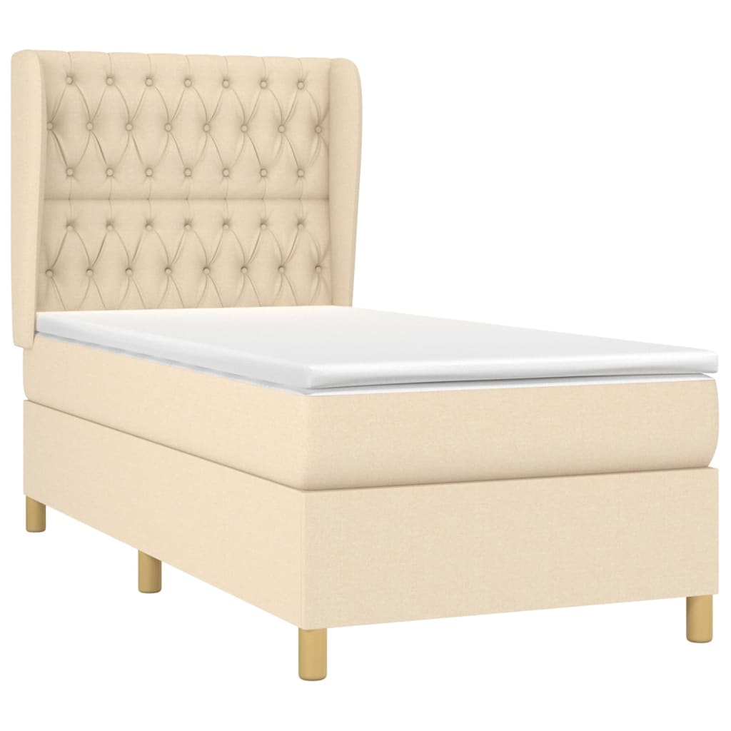 vidaXL Boxspringbett mit Matratze Creme 90x190 cm Stoff