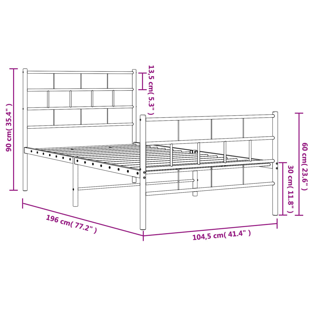 vidaXL Bettgestell mit Kopf- und Fußteil Metall Weiß 100x190 cm