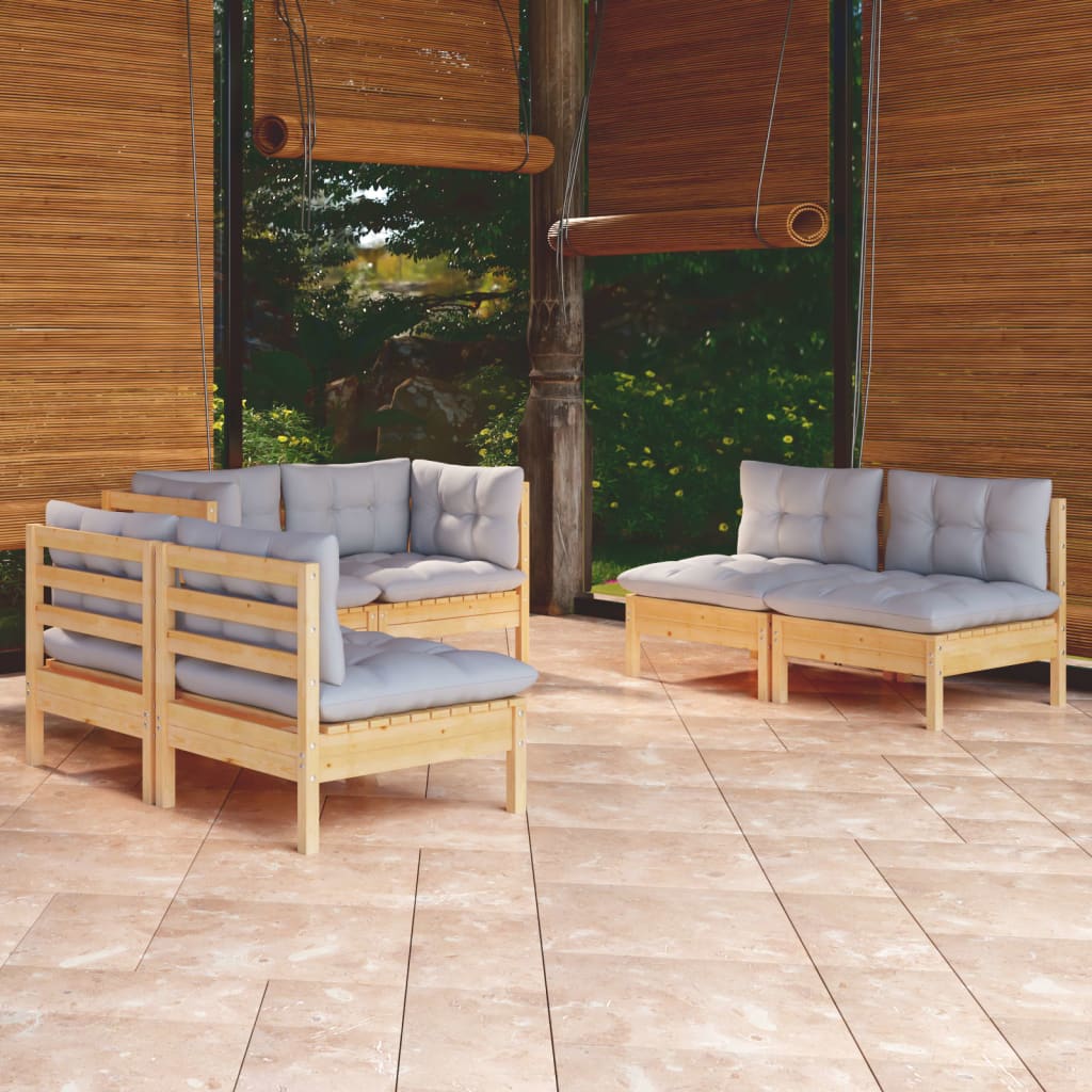 vidaXL 6-tlg. Garten-Lounge-Set mit Grauen Kissen Kiefer Massivholz