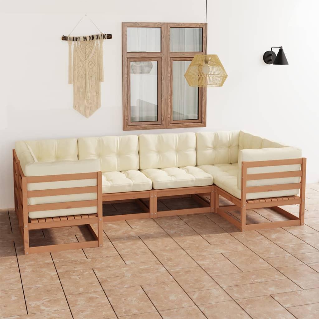 vidaXL 6-tlg Garten-Lounge-Set mit Kissen Honigbraun Massivholz Kiefer